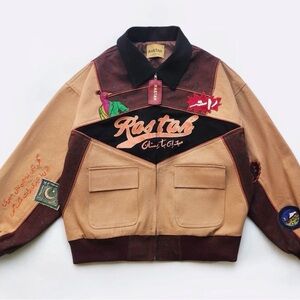 RASTAH Embroidered Denim Bomber Jacket in size MED